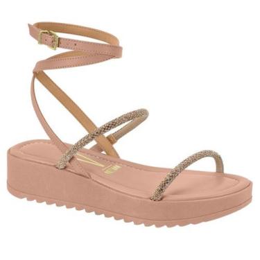 Imagem de Sandália Feminina Flatform Vizzano Tratorada Tira Strass, Nude, 38