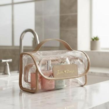 Imagem de Necessaire Transparente Rocambole Jacki Design Love Dourada Coração