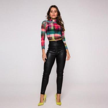 Imagem de Blusa  Cropped Manga Longa e Gola alta em Tule Estampado - Croppeds St