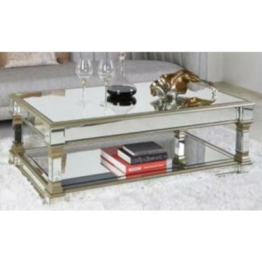 Imagem de Mesa de Centro Moderno Espelhada Detalhes Madeira - LUXdécor