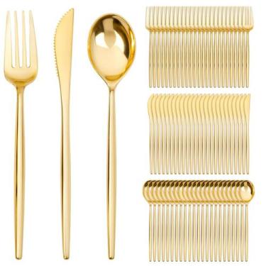 Imagem de Conjunto de talheres SUT 600 peças de talheres de plástico dourado par