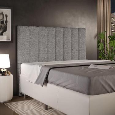 Imagem de Cabeceira Casal Dália W01 140cm para Cama Box Madeira Maciça Linho Mescla Lyam Decor