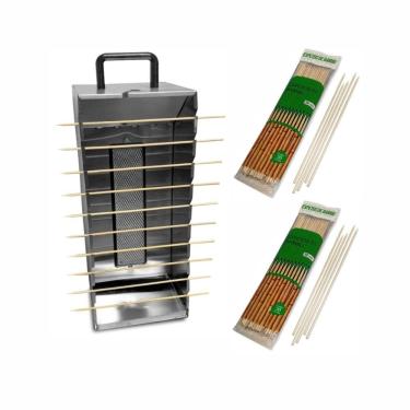 Imagem de Kit Churrasqueira a Gás PR-199 com 10 Espetinhos e 100 Palitos Bambu Prata Progás
