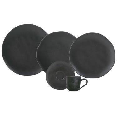 Imagem de Aparelho de Jantar Orgânico 30 Peças Cerâmica Liso Preto Matte para Uso Diário Porto Brasil