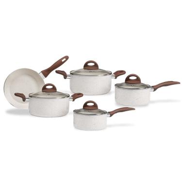 Imagem de Jogo de Panelas 5 Peças Indução Vanilla Ceramic Life Smart Plus Alumínio com Revestimento Cerâmico Antiaderrente Brinox