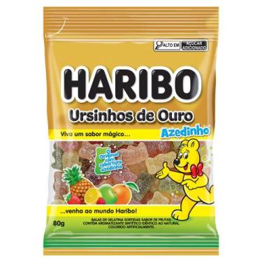 Imagem de Bala de Gelatina Haribo Ursinhos de Ouro Azedinho Sabor de Frutas 80g