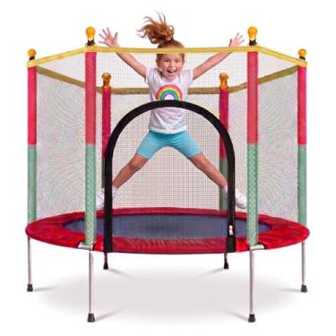 Imagem de Cama Elástica Pula Pula Trampolim Infantil Colorida Criança Playground Rede com Zíper 1,4m