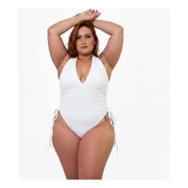 Imagem de Maiô Plus Size Reforçado Forrado Praia Ajustável - MEG, Branco, GG