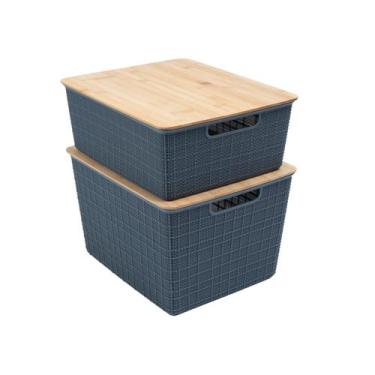 Imagem de Kit 2 caixas organizadoras tampa bambu 12l/18l cinza  Oikos, U, UNICA