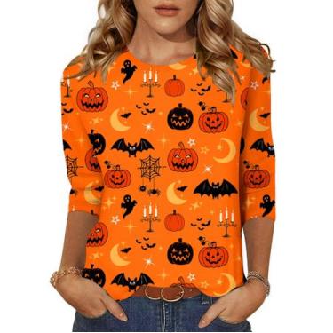 Imagem de Camiseta feminina Zeagoo de manga 3/4 de Halloween com gola redonda M