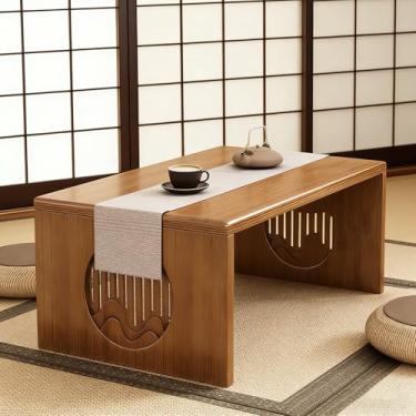 Imagem de Mesa de chão japonesa dobrável japonesa sem montagem, mesa de centro pequena dobrável para sentar no chão, sala de chá, sala de jantar, mesa de café de meditação de madeira maciça, fácil armazenamento