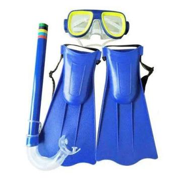 Imagem de Kit Mergulho Infantil Pé De Pato E Acessórios Azul 3+ DMT - DMTOYS
