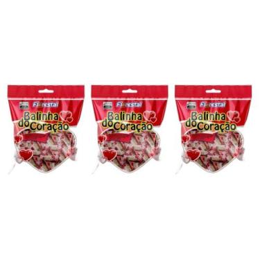 Imagem de Kit 03 Balinha De Coração Morango Florestal 500G