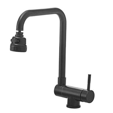 Imagem de Pkfinrd Torneiras de cozinha na janela interna da pia de cozinha para torneira de pia de cozinha preta dobrável quente e fria com rotação de vários modos