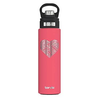 Imagem de Tervis Copo isolado de parede tripla gravado coração fita rosa conscientização do câncer de mama, garrafa de boca larga de 680 ml, Blush Berry