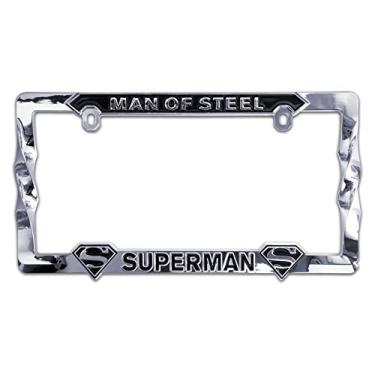 Imagem de Elektroplate Oficialmente licenciado - DC Comics Superman cromado todo em metal tamanho padrão suporte de placa de licença 3D premium para carros/SUVs/caminhões acessório automotivo à prova de