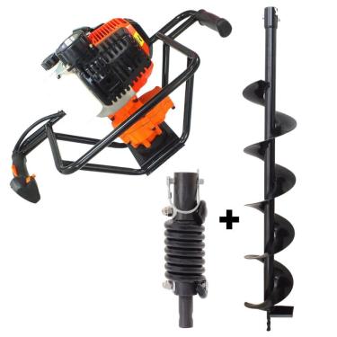 Imagem de Perfurador de Solo Profissional Vulcan VPS520 á Gasolina 2T 52cc 2,5hp Robusto e Econômico Com Broca 80x12cm Pino Trava + Amortecedor Para Broca