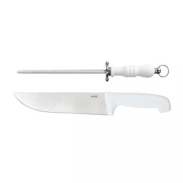 Imagem de Kit Assador Faca e Chaira Cabo Branco Mor