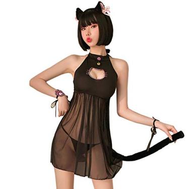 Imagem de SINROYEE Lingerie sexy lolita de anime japonês, cosplay, gato, roupa íntima, sexy, fofa, Preto, Large