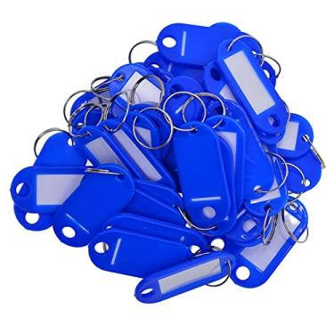 Imagem de Fenteer 50 peças de etiquetas multifuncionais para chaveiros de plástico, etiquetas de identificação, etiquetas de chaveiro, etiquetas de armário amplamente utilizadas, azul royal