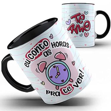 Imagem de Caneca preta conto horas pra te ver te amo
