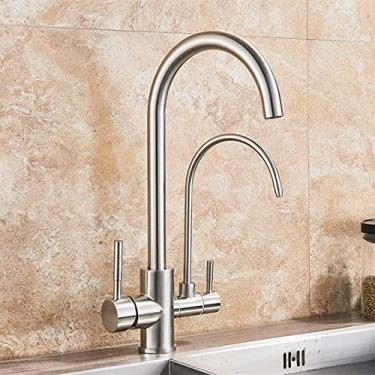 Imagem de Guindaste filtrado preto fosco para cozinha pull out spray 360 rotação torneira filtro de água três vias misturador torneira de cozinha, tipo b, escova de níquel, 1