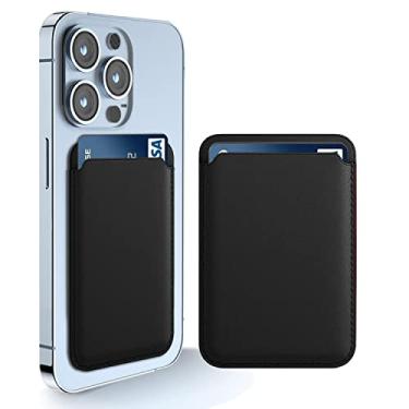 Imagem de iLodn Carteira Magnética Compatível com Apple iPhone 12 Pro Max/12 Pro/12/12 Mini/13/14, Couro Sintético, Preta, Minimalista, Unissexo, Magnética