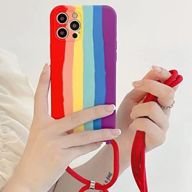 Imagem de Capa de cordão de silicone líquido para pendurar no pescoço para iphone 13 12 mini 11 pro max xs x xr 6 6 s 7 8 plus capa de arco-íris colorida doce, vermelho, para iphone 12