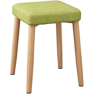 Imagem de KRASS Banqueta de molho de imitação de madeira maciça, banqueta de mesa de jantar acolchoada, pernas de banco de aço redonda, com almofadas de pé antiderrapantes, fácil de montar, verde, colecionador88