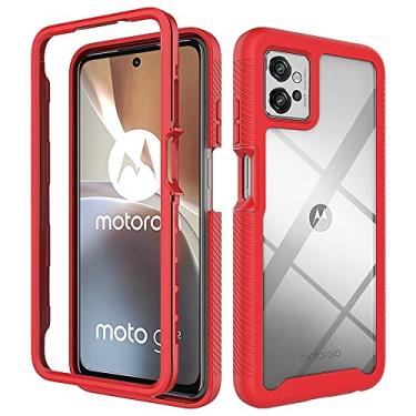 Imagem de Compatível com Motorola Moto G32 Capa protetora de tela de vidro temperado transparente 360 proteção total do corpo capa dura + TPU macio à prova de choque (vermelho, Motorola Moto G32)