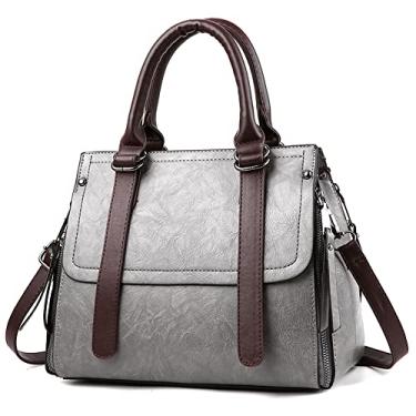 Imagem de Bolsa feminina de mão superior bolsa de couro grande transversal moda feminina bolsa de ombro bolsa com zíper, Cinza