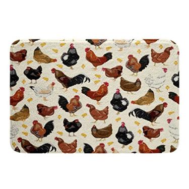 Imagem de Tapetes de banho de galinha para banheira de chuveiro com estampa de frango fofos tapetes de banheiro para tema de animais 3D tapetes de banho para banheiro 40,64 cm x 60,96 cm