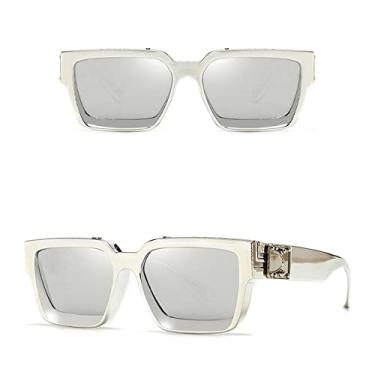 Imagem de Óculos de sol elegantes com espelho quadrado branco feminino, designer de moda, óculos de sol superdimensionados, óculos de sol femininos de verão, prata cinza c10, tamanho único