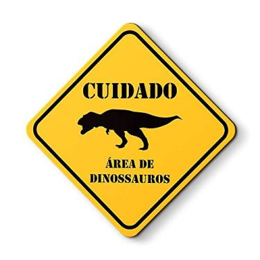 Imagem de Placa Infantil Cuidado! Área de Dinossauros 20x20cm