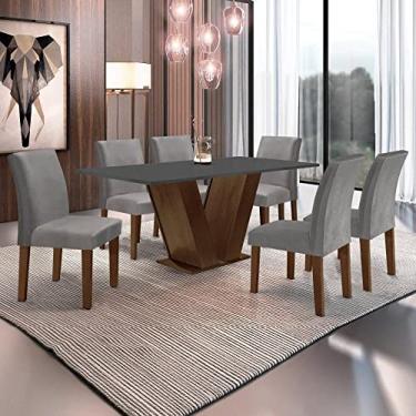 Imagem de Conjunto Sala de Jantar Mesa 160x80cm Tampo Mdf com 6 Cadeiras Espanha Yescasa Chocolate/grafite/suede Cinza
