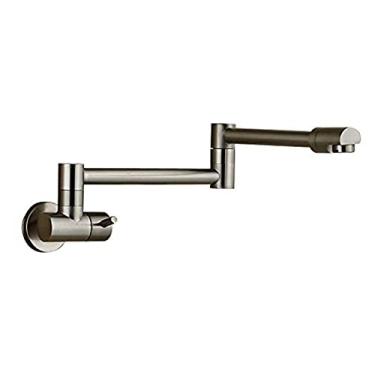 Imagem de Torneira de pia de cozinha de bronze preto giratória retrátil Torneira de pia de cozinha montada na parede guindaste misturador de água fria simples, níquel escovado