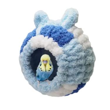 Imagem de Cama de ninho de pássaro quente de inverno, rede para pendurar, cabana aconchegante, casa de papagaio, brinquedo para gaiola de pássaros, poleiro para pássaros, periquitos, passarinho tílio, hamster, chinchila, porquinho-da-índia (azul celeste)