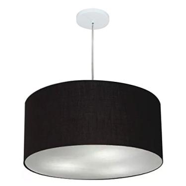 Imagem de Lustre Pendente Cilíndrico Cúpula Tecido 55x25 cm, Vivare Iluminação, Pendente4214 PR, Preto, Médio