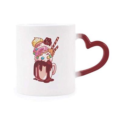 Imagem de Caneca Donut Chocolate Biscuit Cup Sorvete Sensível ao Calor Caneca de Grés Mudança de Cor Vermelha