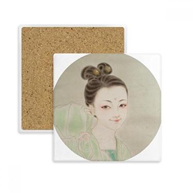 Imagem de Porta-copos quadrado com pintura de beleza tradicional chinesa verde tapete para caneca subplaca suporte isolante pedra