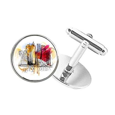 Imagem de DIYthinker Abotoaduras com clipe de botão redondo dos Estados Unidos New York City America