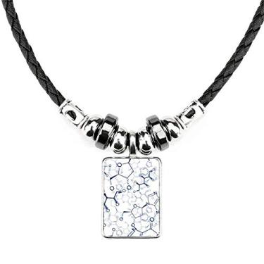 Imagem de DIYthinker Colar abstrato azul estrutura química molecular joia Torque pingente de corda de couro