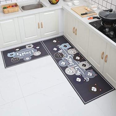 Imagem de Jun Jiale Tapete de cozinha de qualidade premium, base de borracha antiderrapante durável, tapete de chão lavável (40,64 x 60,96 cm + 40,64 cm x 119,44 cm) Urso de tigela