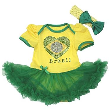 Imagem de Petitebella Vestido de bebê coração brasileiro strass Nb-18m, Amarelo/verde, 0-3 Meses