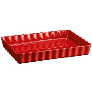 Imagem de Travessa Retangular Canelada Emile Henry em Cerâmica 24x34 cm - Vermelha