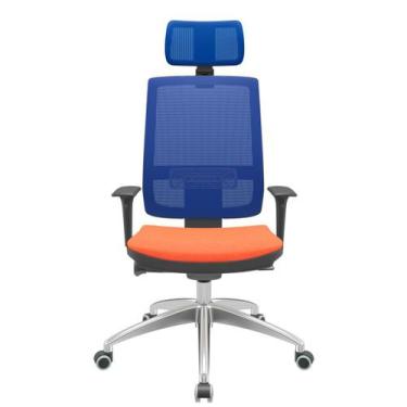 Imagem de Cadeira Office Brizza Tela Azul Com Encosto Assento Poliéster Laranja