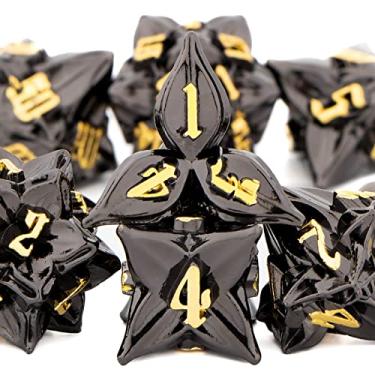 Imagem de KERWELLSI DND Dice Set Dungeons and Dragons, Leaf Design D&D Dice Set Roll D20 D12 D10 D8 D6 D4 with Gift Box, 7pcs Large Metal Polyhedral Dice Set for MTG, Warhammer, Pathfinder