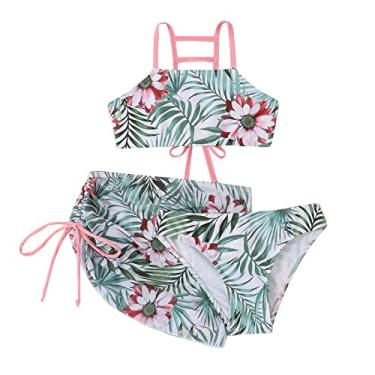 Maiô para meninas de 10 anos, biquíni arco-íris de três peças, para 6 a 14  anos, piscina quente, rosa, 6-8 Years : : Moda