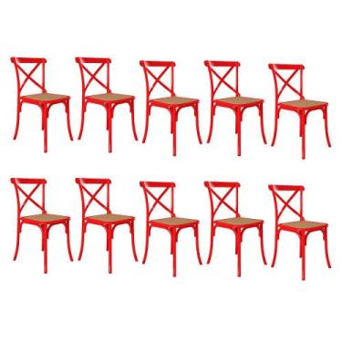 Imagem de Kit 10 Cadeiras Katrina X Vermelha Assento Bege Aço Asturias