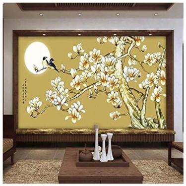 Imagem de TUYIFA Papel de parede 3d papel de parede magnólia pássaros sala de estar quarto TV sofá pintura decorativa fundo mural de parede (78" x 55" (200x140cm), pano de seda)